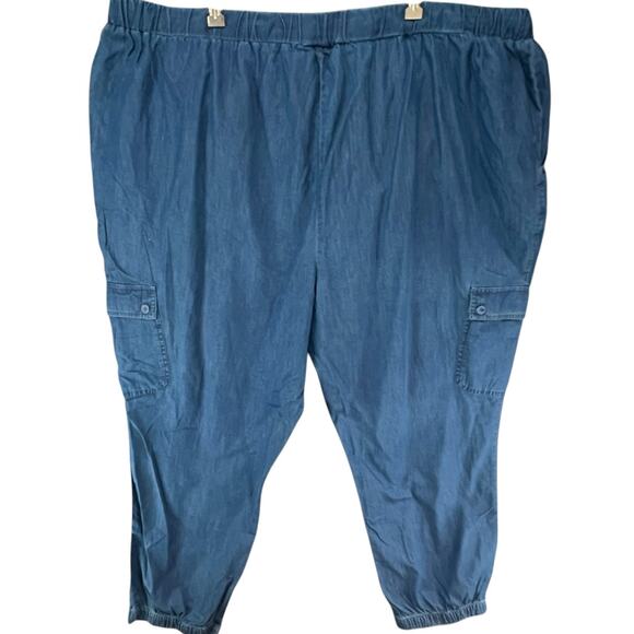 Woman Within Pants Womens 30W Blue Cargo Drawstring Elastic Waist Pockets Cotton - Picture 3 of 13